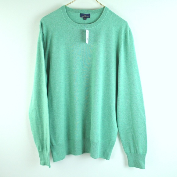 Brooks Brothers Seafoam Green Crewneck Long Sleeve Combed Cotton Sweater L NWT